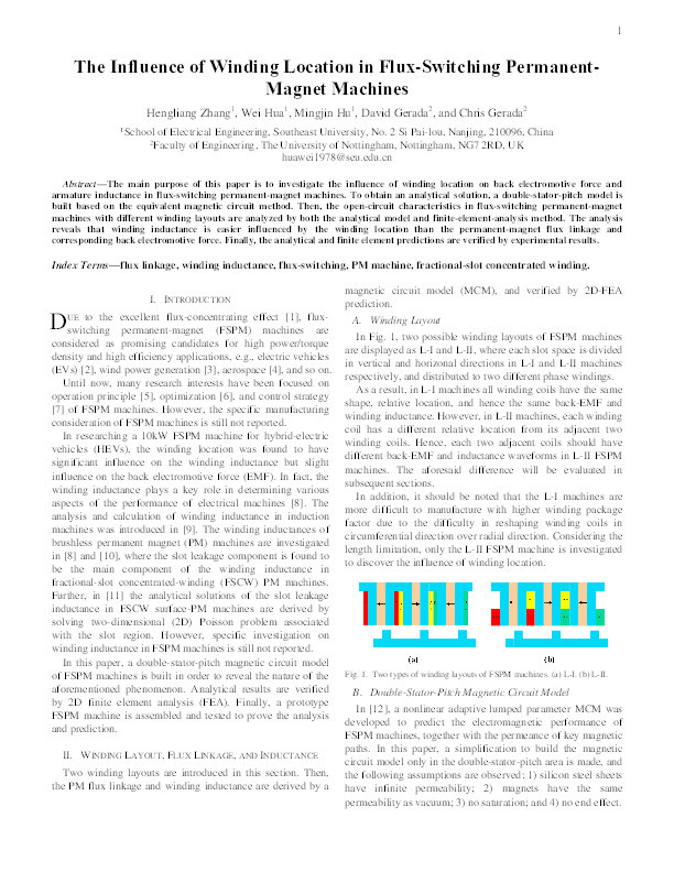 The Influence of Winding Location in Flux-Switching Permanent-Magnet Machines Thumbnail