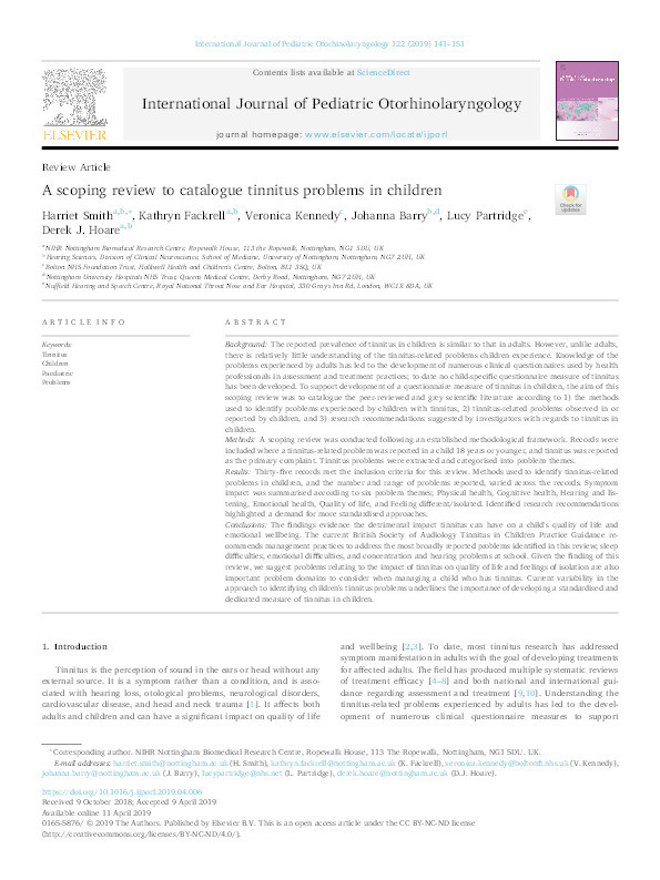 A scoping review to catalogue tinnitus problems in children Thumbnail
