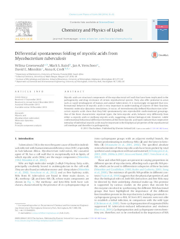 Differential spontaneous folding of mycolic acids from Mycobacterium tuberculosis Thumbnail