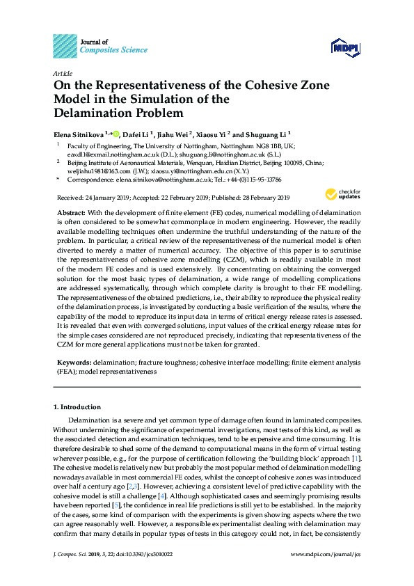 On the Representativeness of the Cohesive Zone Model in the Simulation of the Delamination Problem Thumbnail