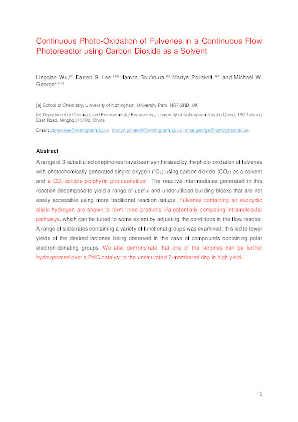 Photooxidation of Fulvenes in a Continuous Flow Photoreactor using Carbon Dioxide as a Solvent Thumbnail