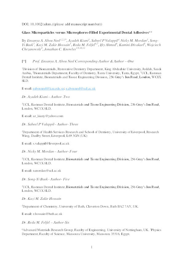 Glass microparticle‐ versus microsphere‐filled experimental dental adhesives Thumbnail