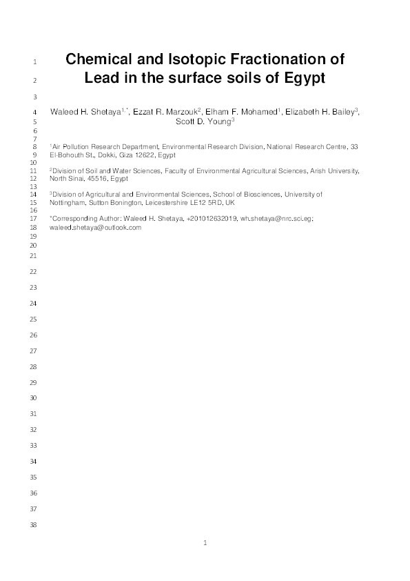 Chemical and isotopic fractionation of lead in the surface soils of Egypt Thumbnail