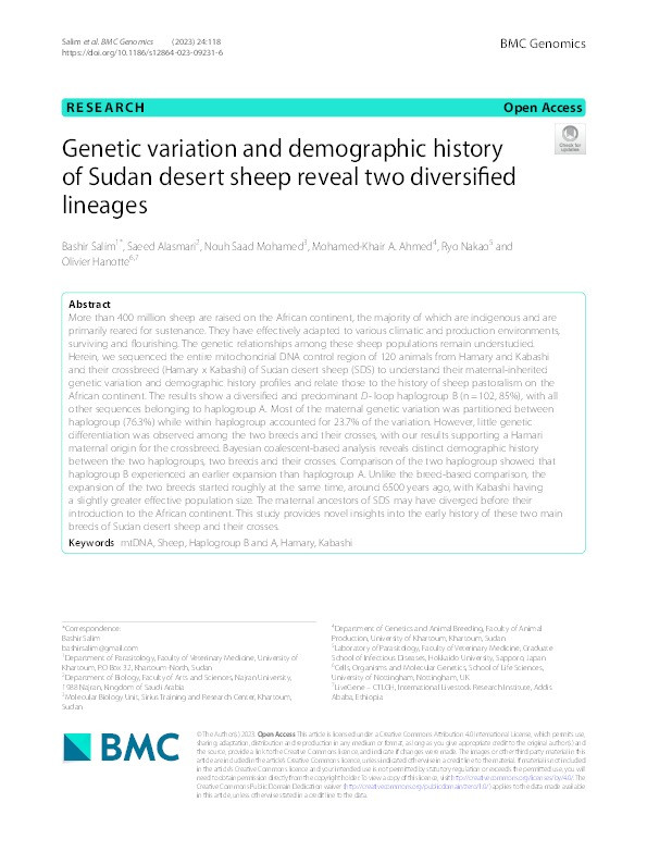 Genetic variation and demographic history of Sudan desert sheep reveal two diversified lineages Thumbnail