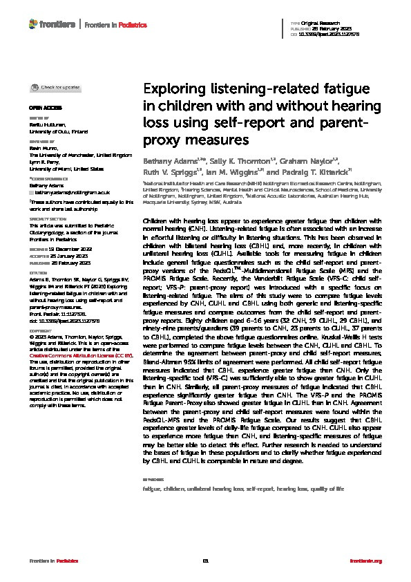 Exploring listening-related fatigue in children with and without hearing loss using self-report and parent-proxy measures Thumbnail