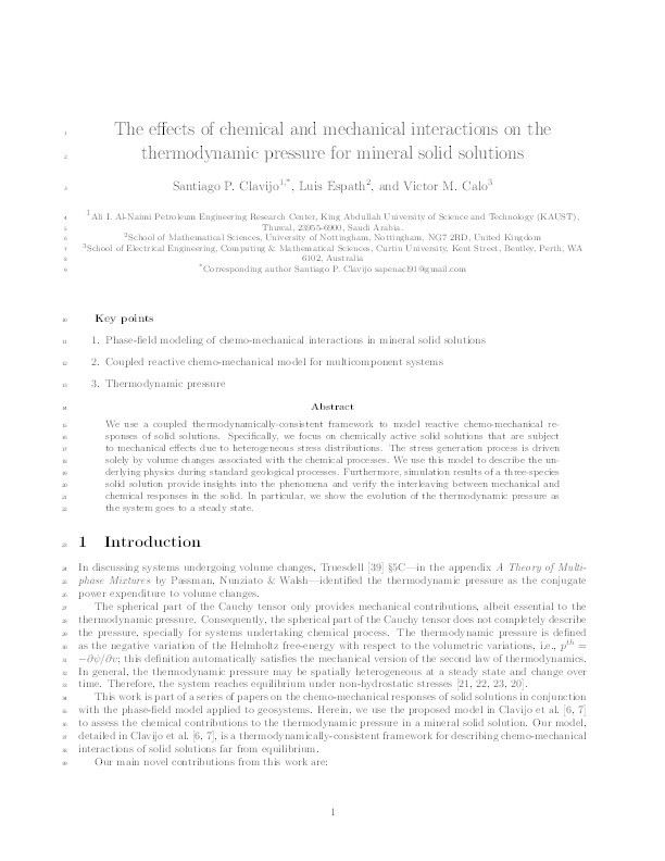 The effects of chemical and mechanical interactions on the thermodynamic pressure for mineral solid solutions Thumbnail