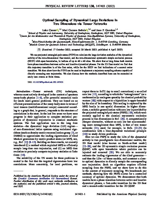 Optimal Sampling of Dynamical Large Deviations in Two Dimensions via Tensor Networks Thumbnail