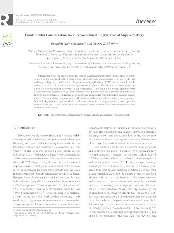 Fundamental Consideration for Electrochemical Engineering of Supercapattery Thumbnail