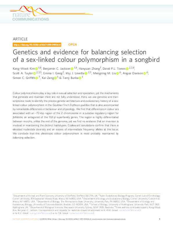 Genetics and evidence for balancing selection of a sex-linked colour polymorphism in a songbird Thumbnail