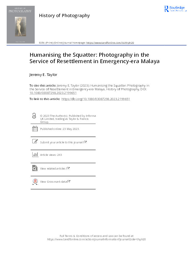 Humanising the Squatter: Photography in the Service of Resettlement in Emergency-era Malaya Thumbnail