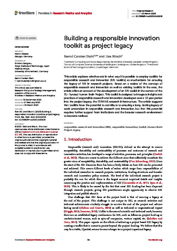 Building a responsible innovation toolkit as project legacy Thumbnail