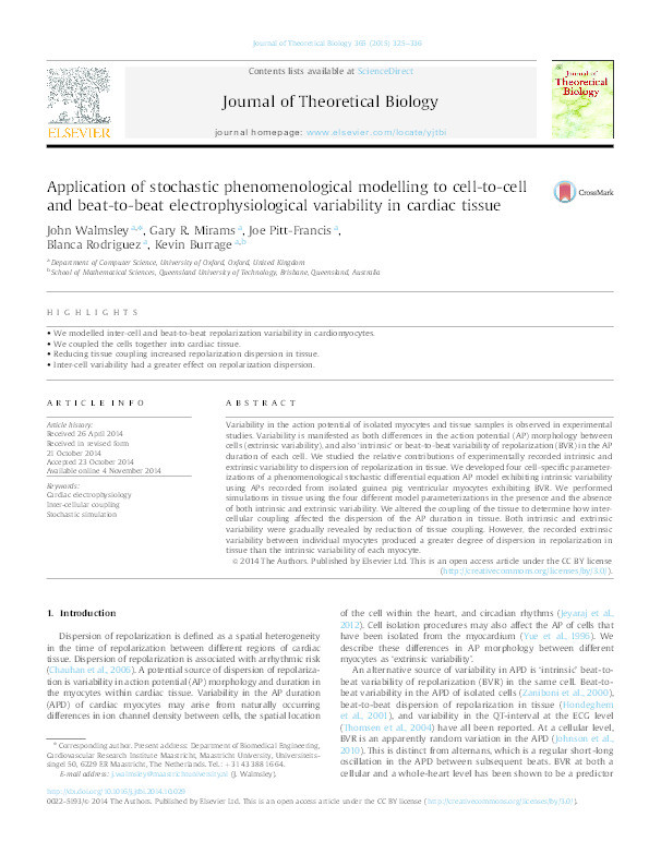 Application of stochastic phenomenological modelling to cell-to-cell and beat-to-beat electrophysiological variability in cardiac tissue Thumbnail