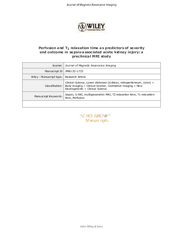 Editorial for “Perfusion and  T2 Relaxation Time as Predictors of Severity and Outcome in Sepsis‐Associated Acute Kidney Injury: A Preclinical  MRI Study” Thumbnail