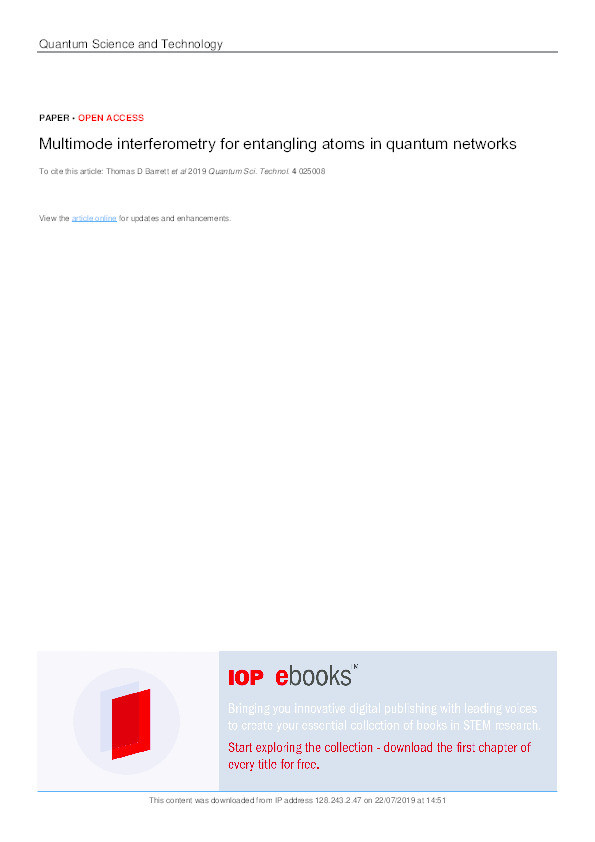 Multimode interferometry for entangling atoms in quantum networks Thumbnail