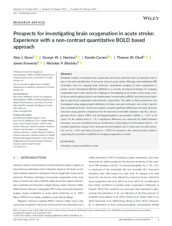 Prospects for investigating brain oxygenation in acute stroke: experience with a non-contrast quantitative BOLD based approach Thumbnail