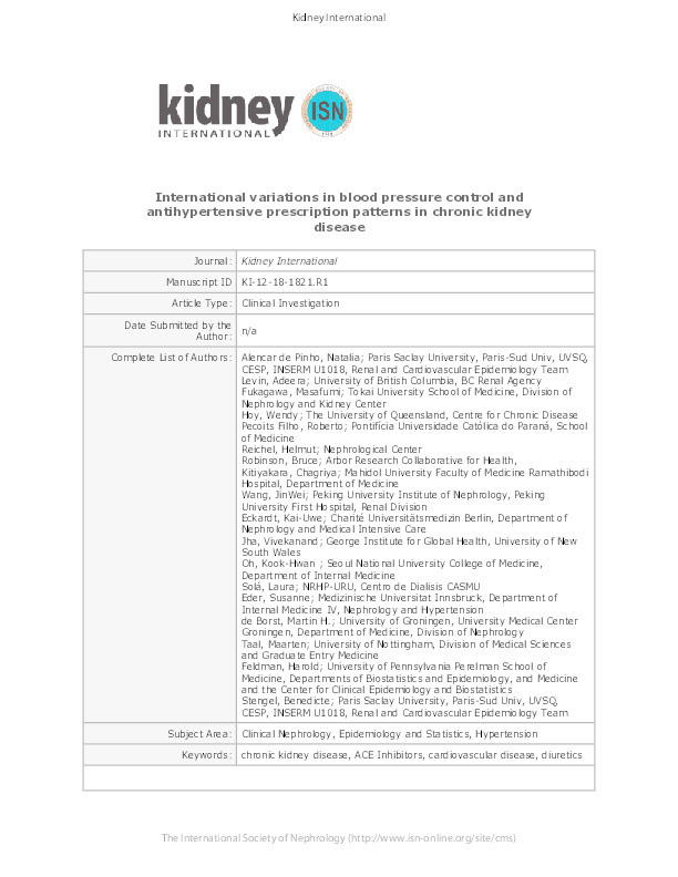 Considerable international variation exists in blood pressure control and antihypertensive prescription patterns in chronic kidney disease Thumbnail