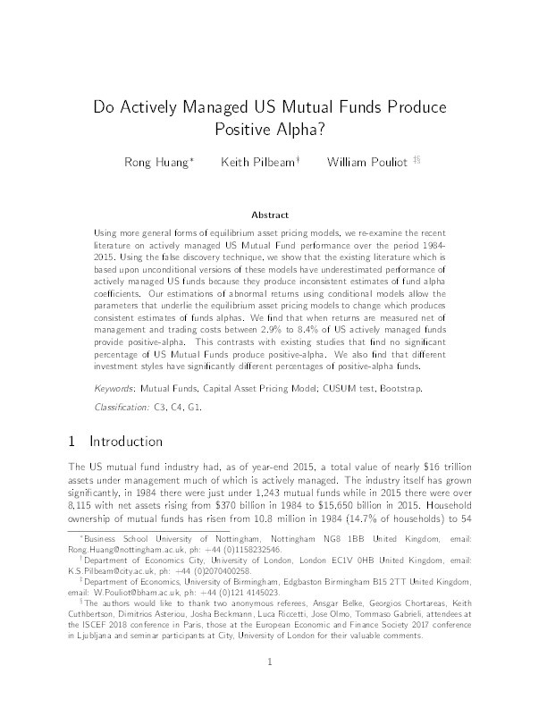 Do actively managed US mutual funds produce positive alpha? Thumbnail