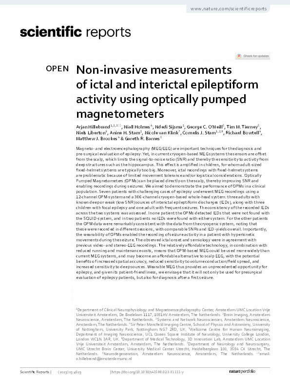 Non-invasive measurements of ictal and interictal epileptiform activity using optically pumped magnetometers Thumbnail