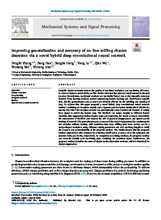 Improving generalisation and accuracy of on-line milling chatter detection via a novel hybrid deep convolutional neural network Thumbnail