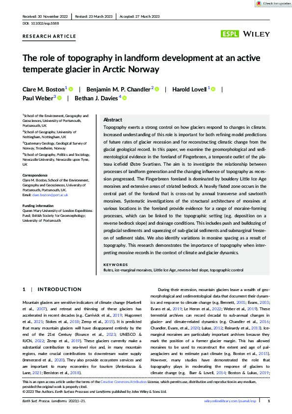 The role of topography in landform development at an active temperate glacier in Arctic Norway Thumbnail