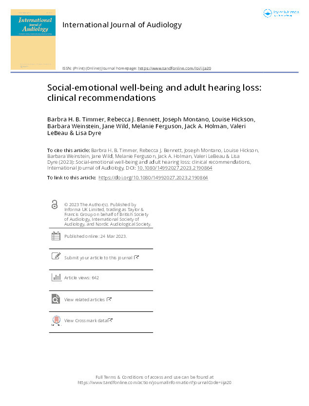 Social-emotional well-being and adult hearing loss: clinical recommendations Thumbnail