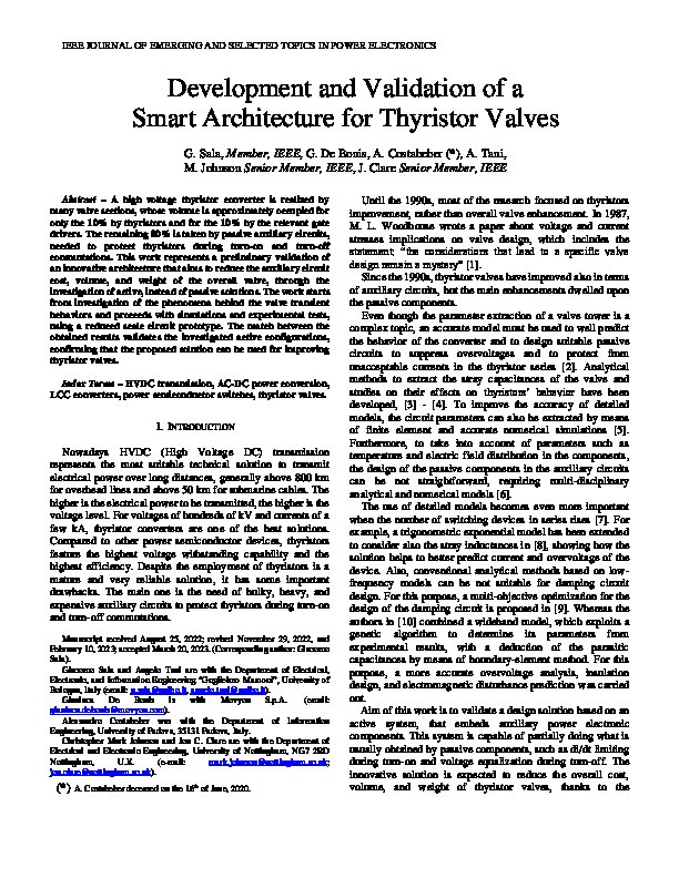 Development and Validation of a Smart Architecture for Thyristor Valves Thumbnail