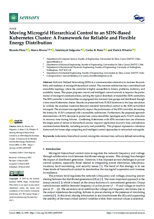 Moving Microgrid Hierarchical Control to an SDN-Based Kubernetes Cluster: A Framework for Reliable and Flexible Energy Distribution Thumbnail