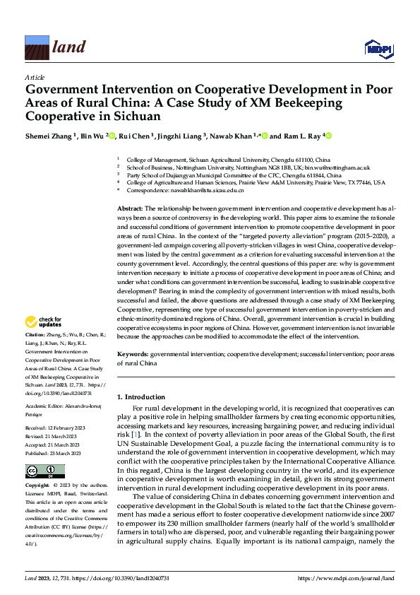 Government Intervention on Cooperative Development in Poor 2 areas of Rural China: A Case Study of XM Beekeeping Cooperative in Sichuan Thumbnail