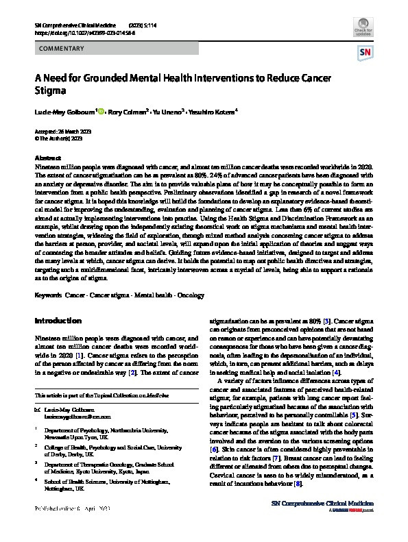 A Need for Grounded Mental Health Interventions to Reduce Cancer Stigma Thumbnail