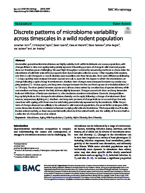 Discrete patterns of microbiome variability across timescales in a wild rodent population Thumbnail