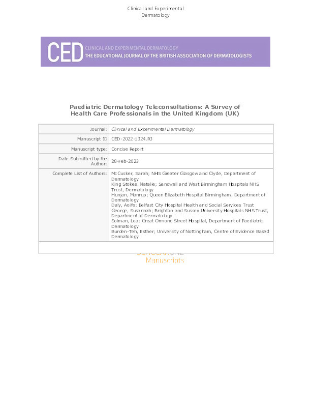 Paediatric dermatology teleconsultations: a survey of healthcare professionals in the UK Thumbnail