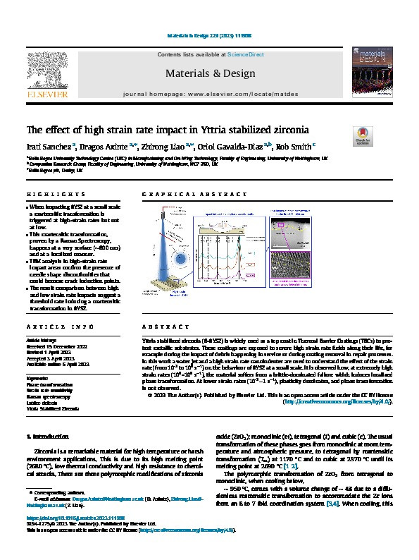 The effect of high strain rate impact in Yttria stabilized zirconia Thumbnail