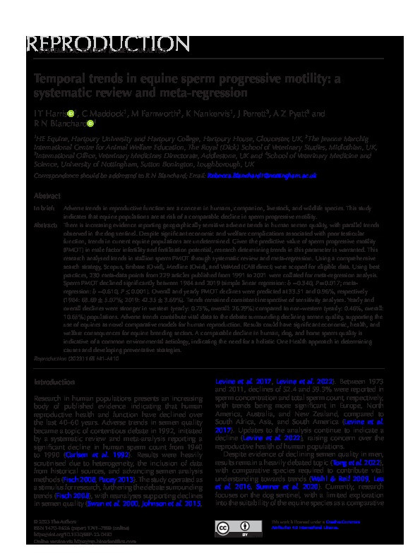 Temporal trends in equine sperm progressive motility: a systematic review and meta-regression Thumbnail