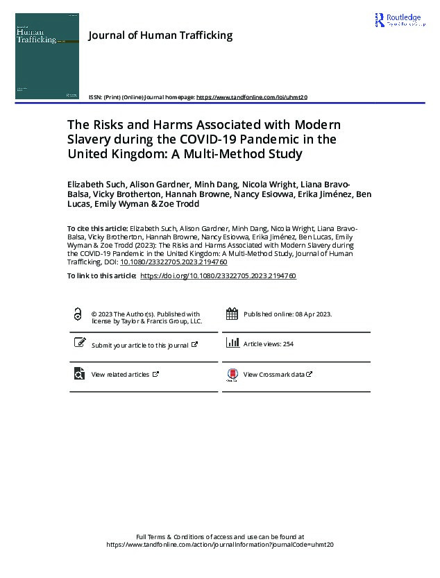 The Risks and Harms Associated with Modern Slavery during the COVID-19 Pandemic in the United Kingdom: A Multi-Method Study Thumbnail