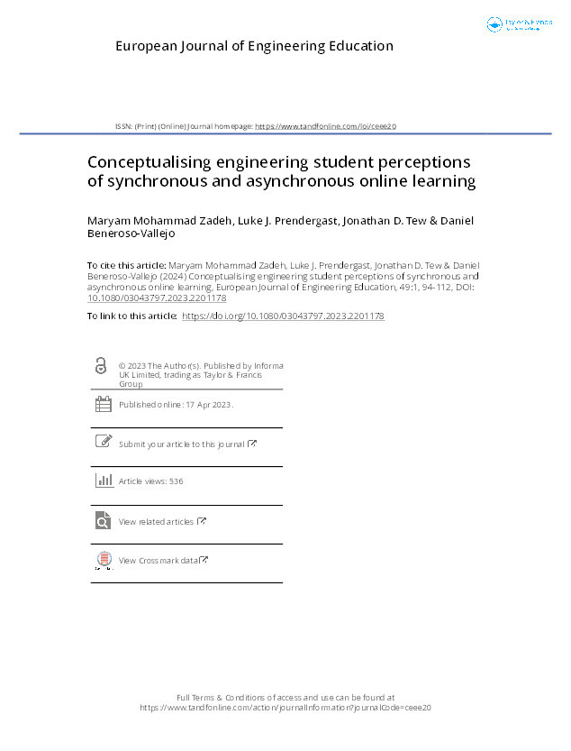 Conceptualising engineering student perceptions of synchronous and asynchronous online learning Thumbnail