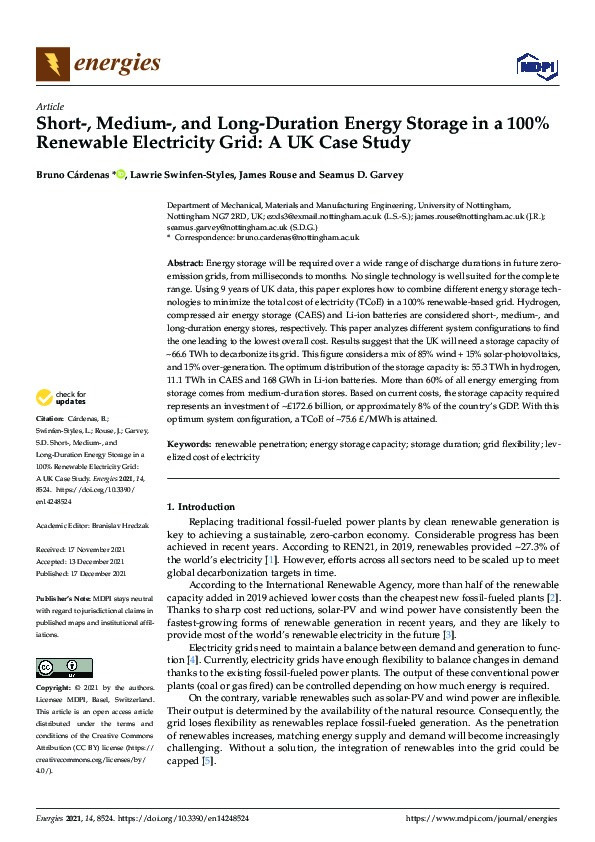 Short-, medium-, and long-duration energy storage in a 100% renewable electricity grid: A UK case study Thumbnail