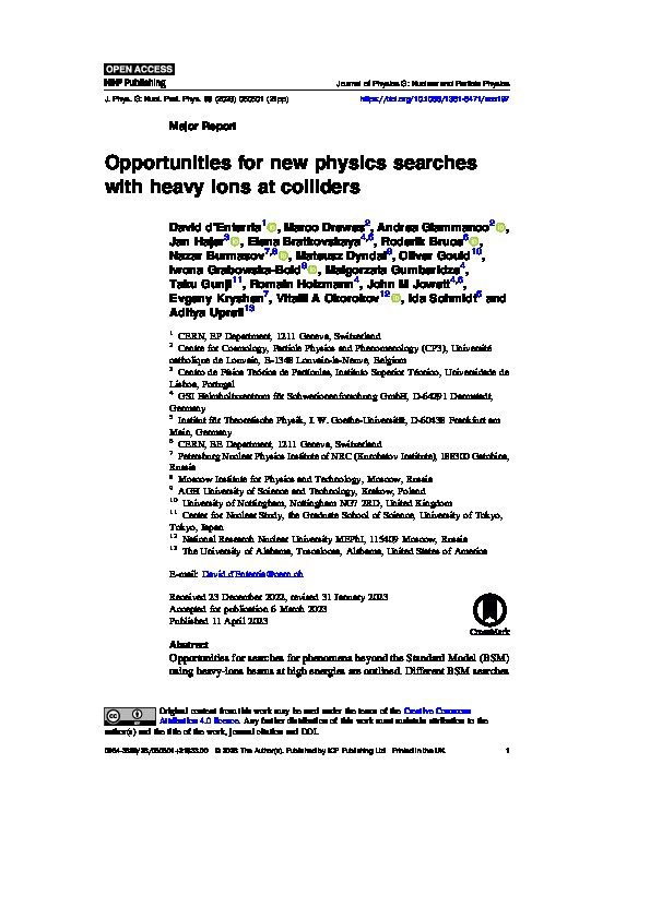 Opportunities for new physics searches with heavy ions at colliders Thumbnail