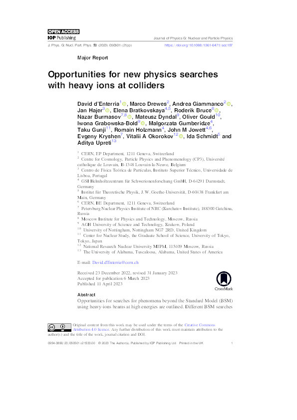 Opportunities for new physics searches with heavy ions at colliders Thumbnail