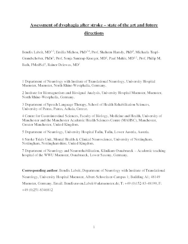 The assessment of dysphagia after stroke: state of the art and future directions Thumbnail