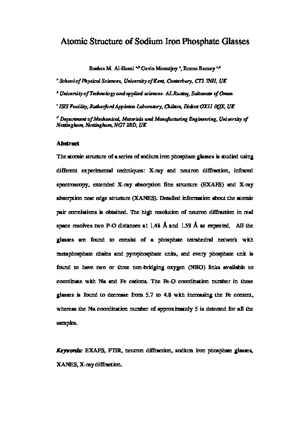 Atomic structure of sodium iron phosphate glasses Thumbnail