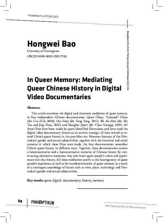 In Queer Memory: Mediating Queer Chinese History in Digital Video Documentaries Thumbnail