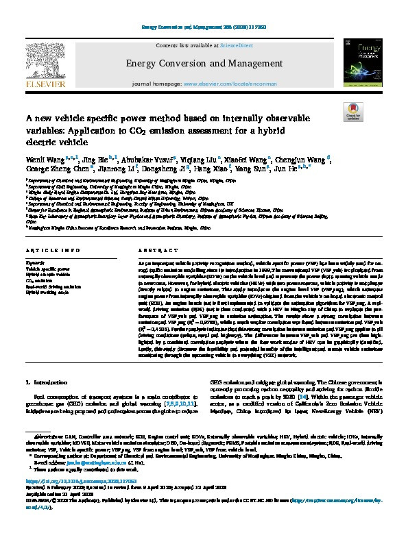 A new vehicle specific power method based on internally observable variables: Application to CO2 emission assessment for a hybrid electric vehicle Thumbnail