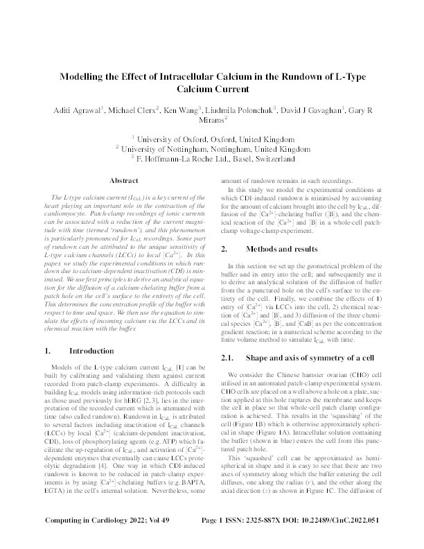 Modelling the Effect of Intracellular Calcium in the Rundown of L-Type Calcium Current Thumbnail