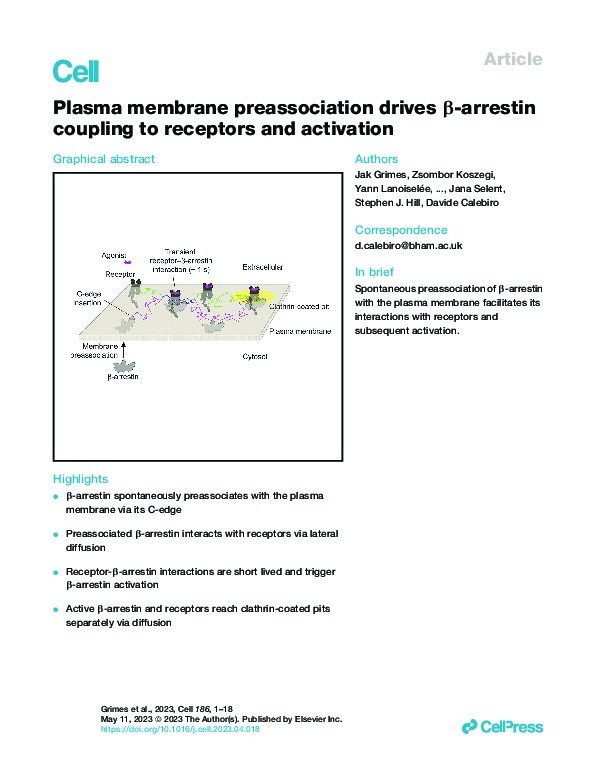 Plasma membrane preassociation drives β-arrestin coupling to receptors and activation Thumbnail