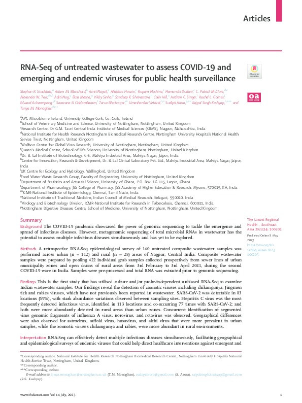 RNA-Seq of untreated wastewater to assess COVID-19 and emerging and endemic viruses for public health surveillance Thumbnail