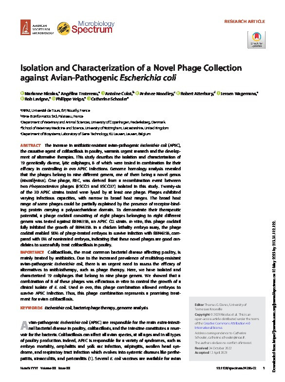 Isolation and Characterization of a Novel Phage Collection against Avian-Pathogenic Escherichia coli Thumbnail