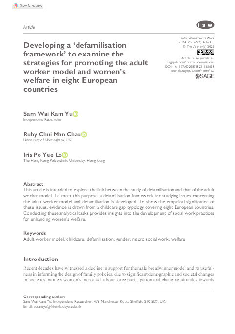 Developing a ‘defamilisation framework’ to examine the strategies for promoting the adult worker model and women’s welfare in eight European countries Thumbnail