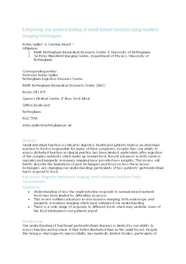 Enhancing our understanding of small bowel function using modern imaging techniques Thumbnail