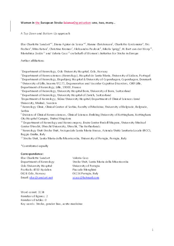 Women in the European Stroke Organisation: one, two, many… – A Top Down and Bottom Up approach Thumbnail