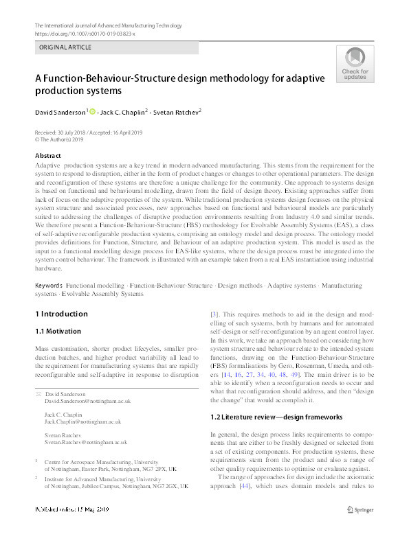 A Function-Behaviour-Structure design methodology for adaptive production systems Thumbnail